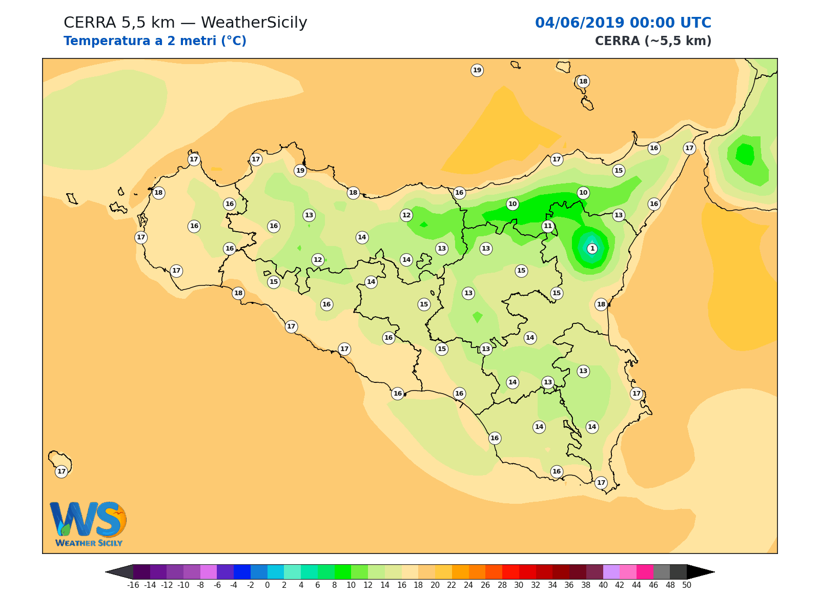 Temperatura a 2 metri · 2019060400