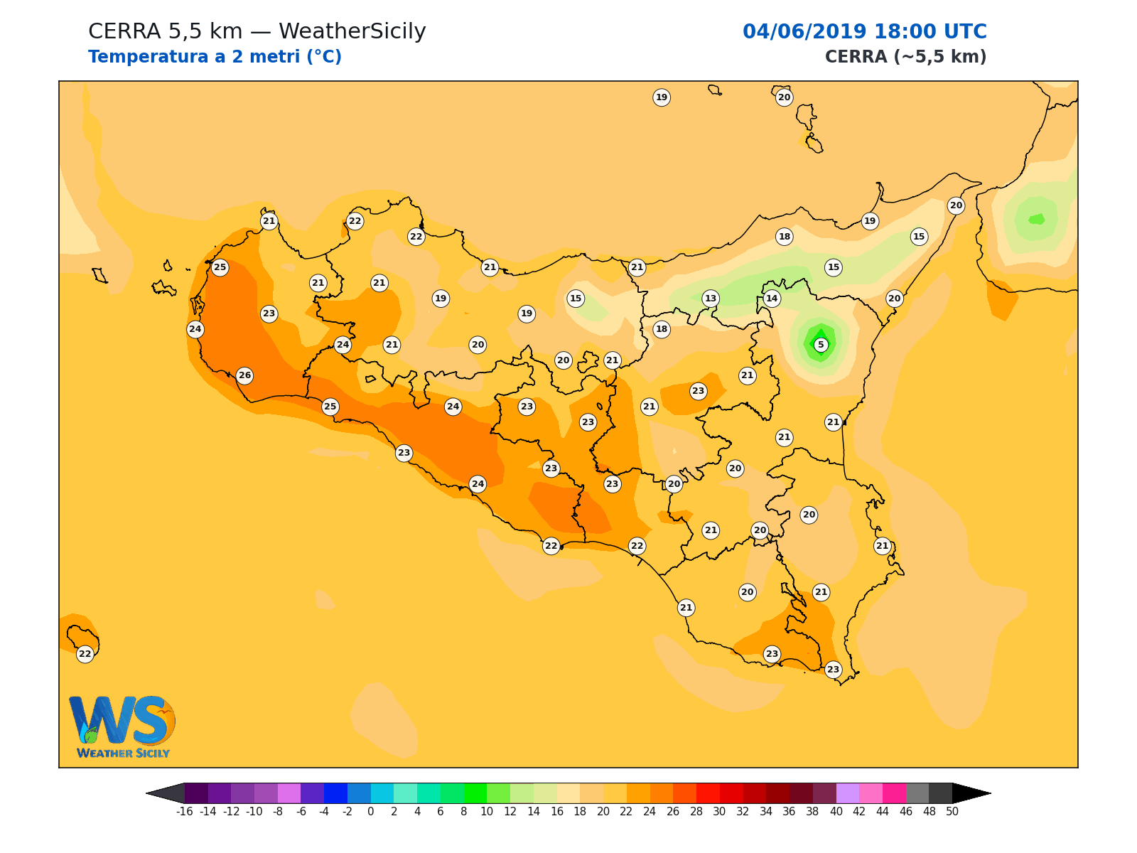 Temperatura a 2 metri · 2019060418
