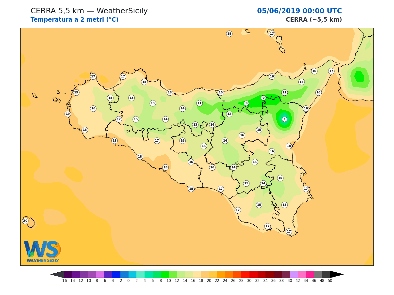 Temperatura a 2 metri · 2019060500