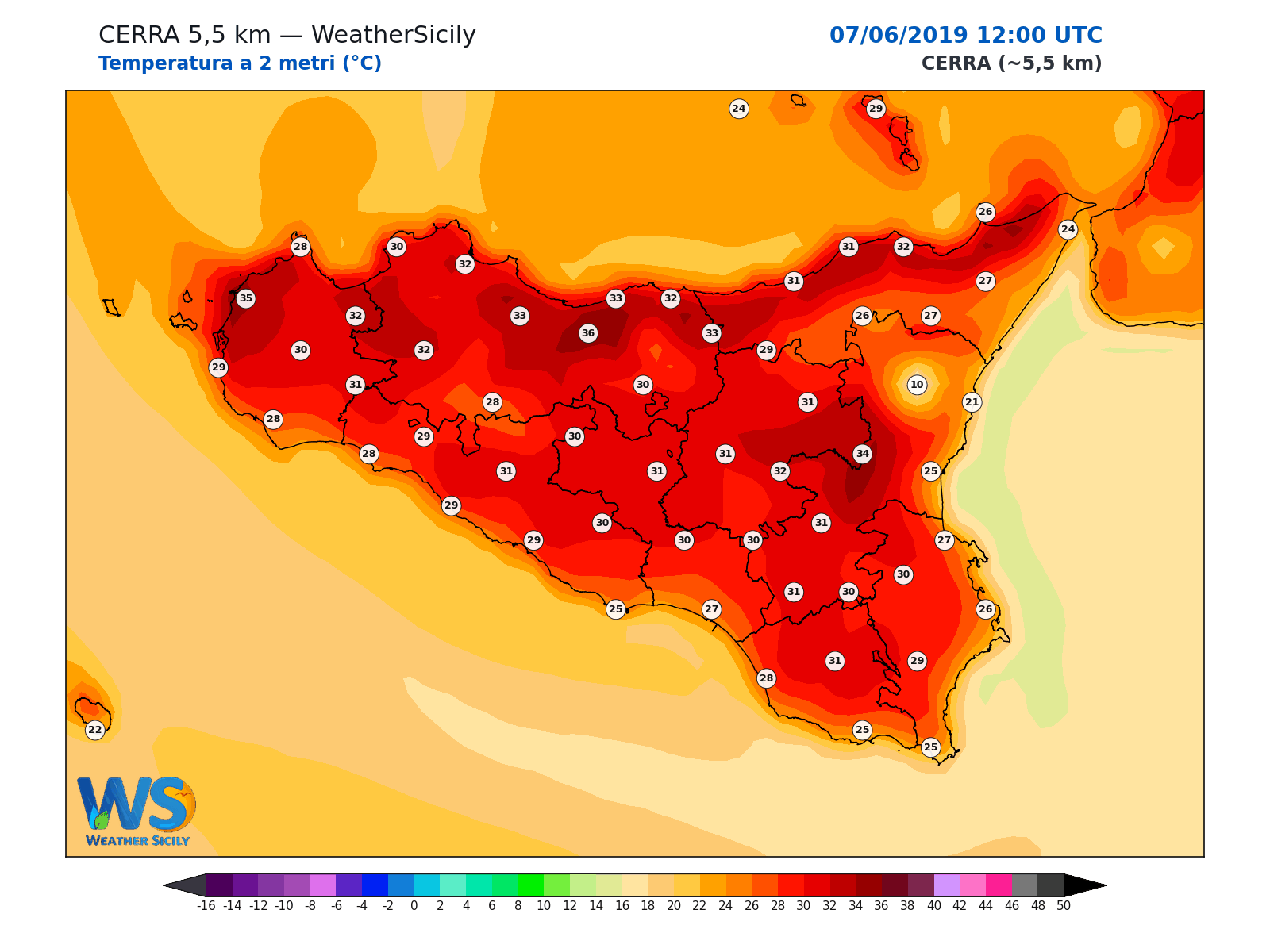 Temperatura a 2 metri · 2019060712