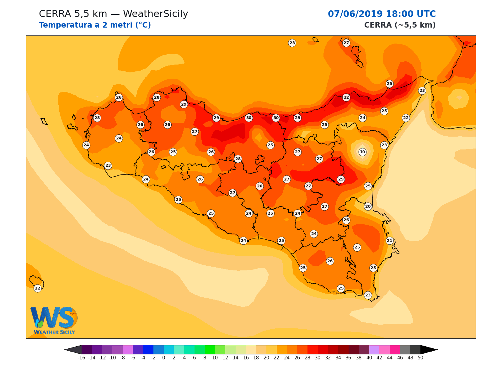 Temperatura a 2 metri · 2019060718