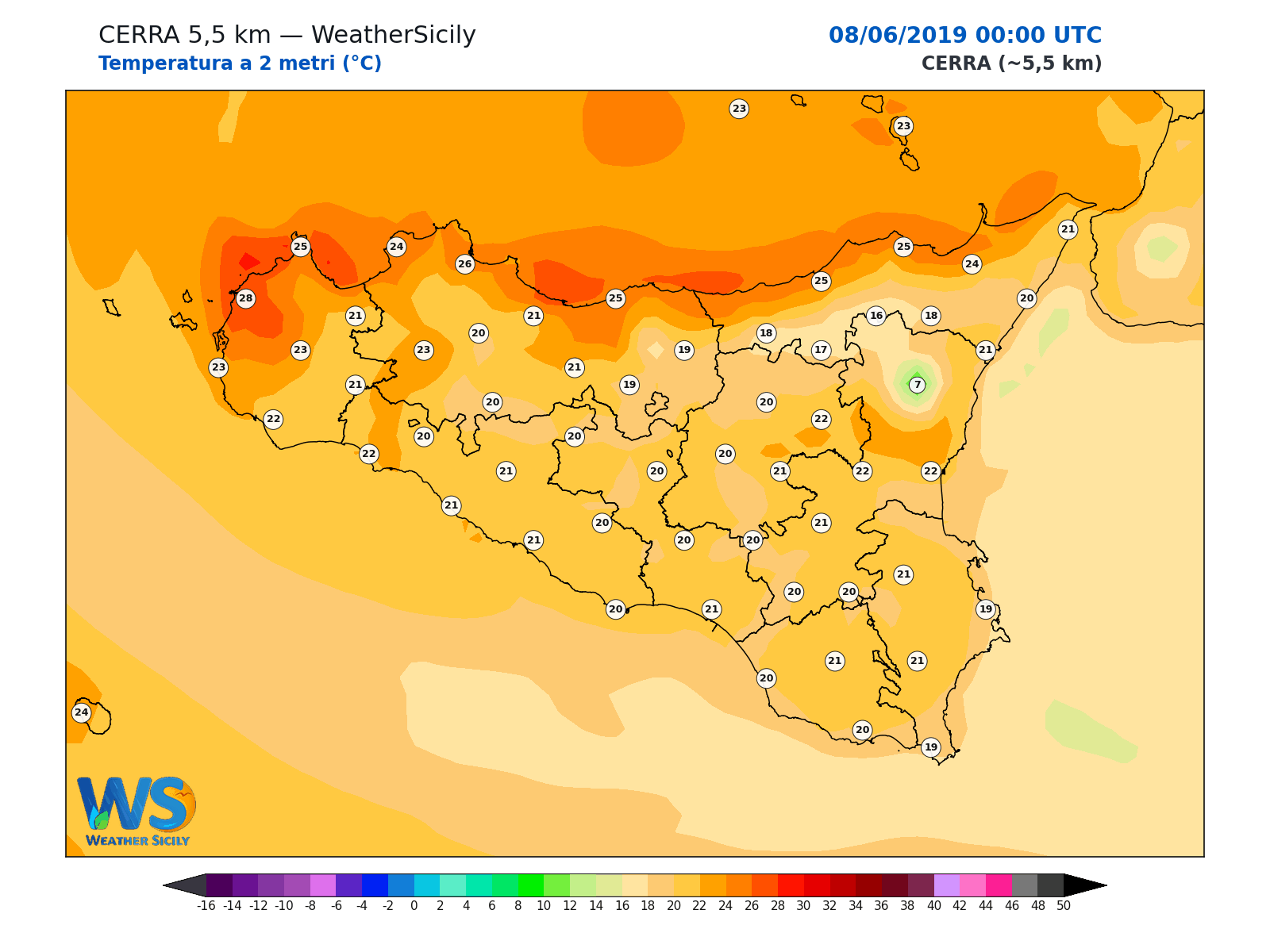 Temperatura a 2 metri · 2019060800