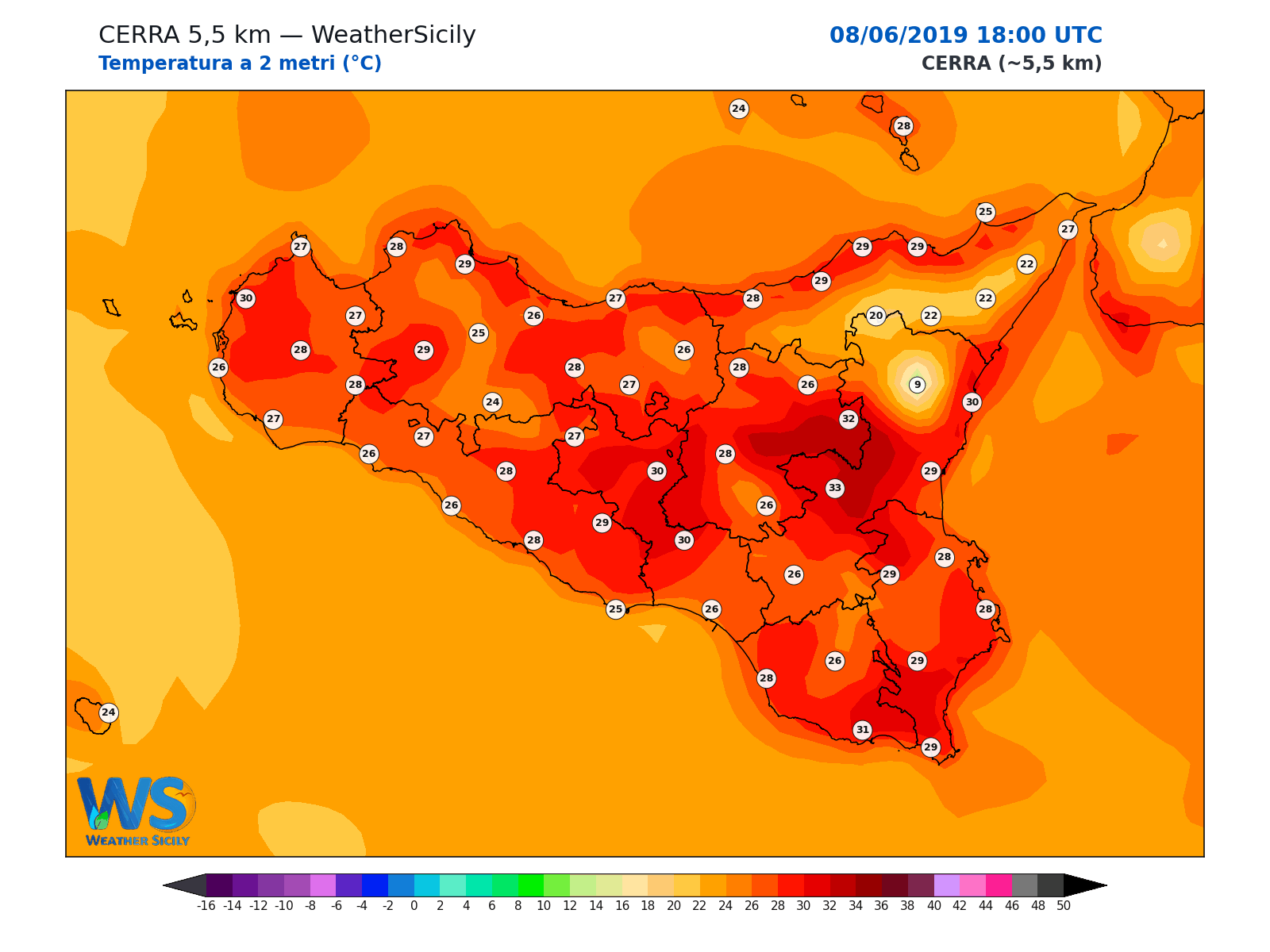 Temperatura a 2 metri · 2019060818
