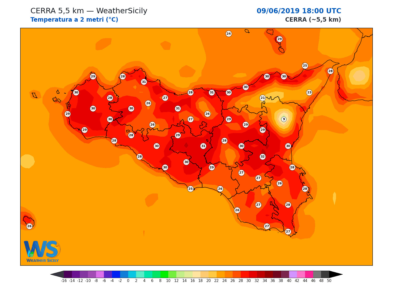 Temperatura a 2 metri · 2019060918