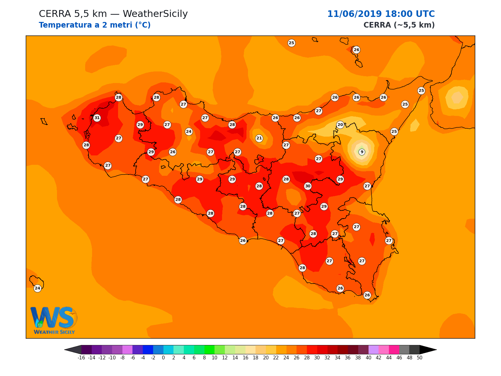 Temperatura a 2 metri · 2019061118