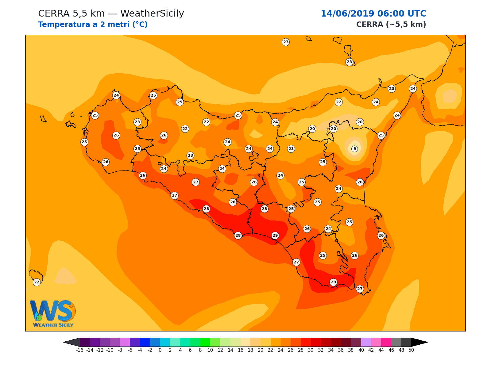 Temperatura a 2 metri · 2019061406