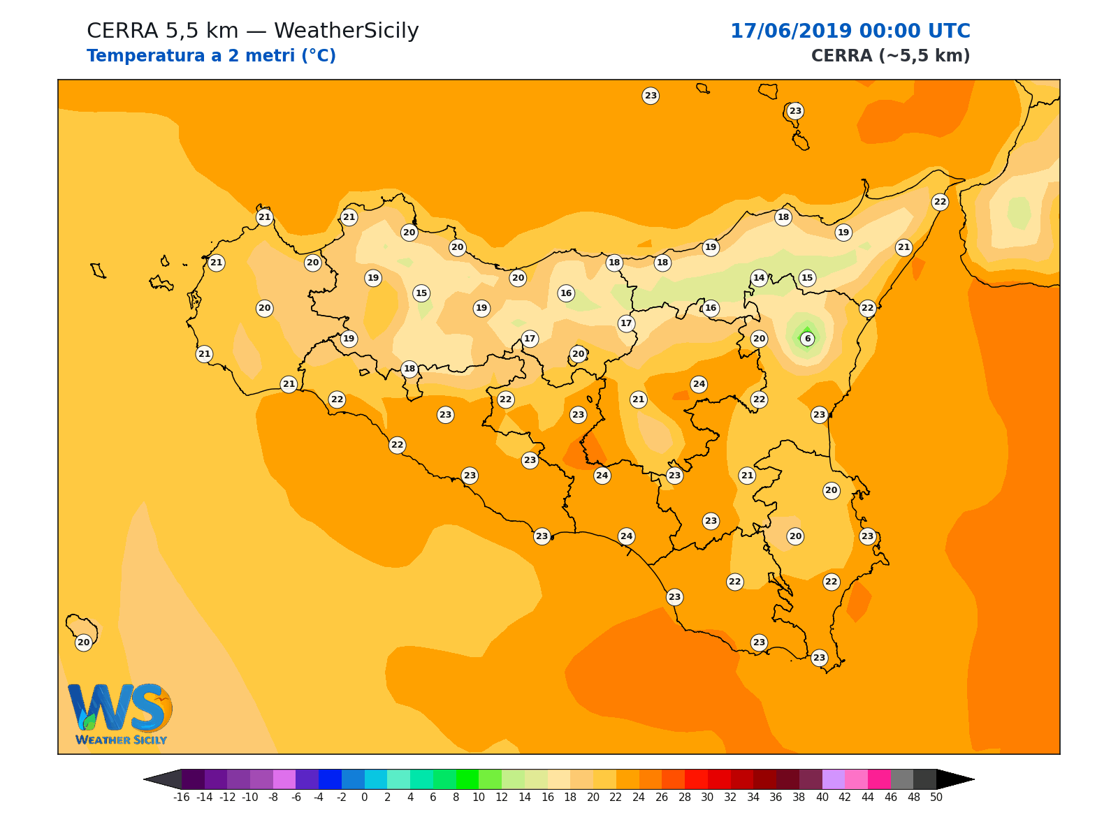 Temperatura a 2 metri · 2019061700