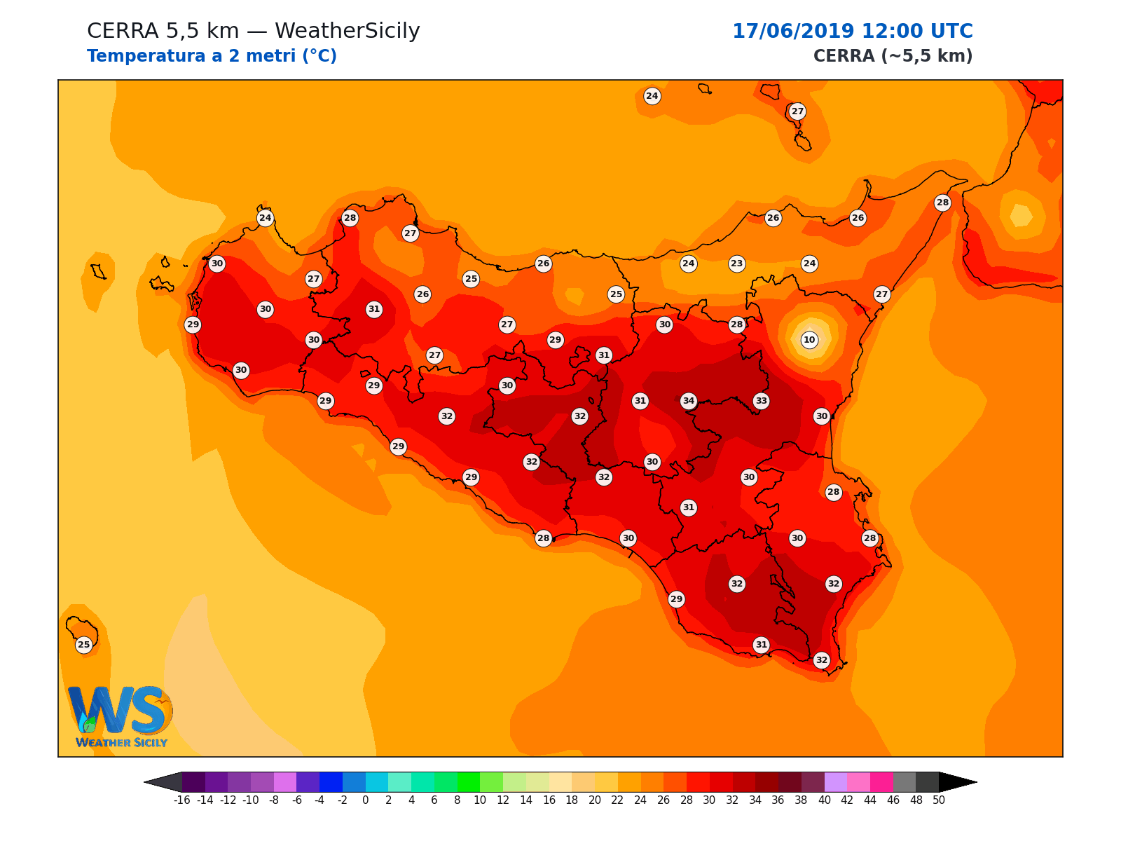 Temperatura a 2 metri · 2019061712