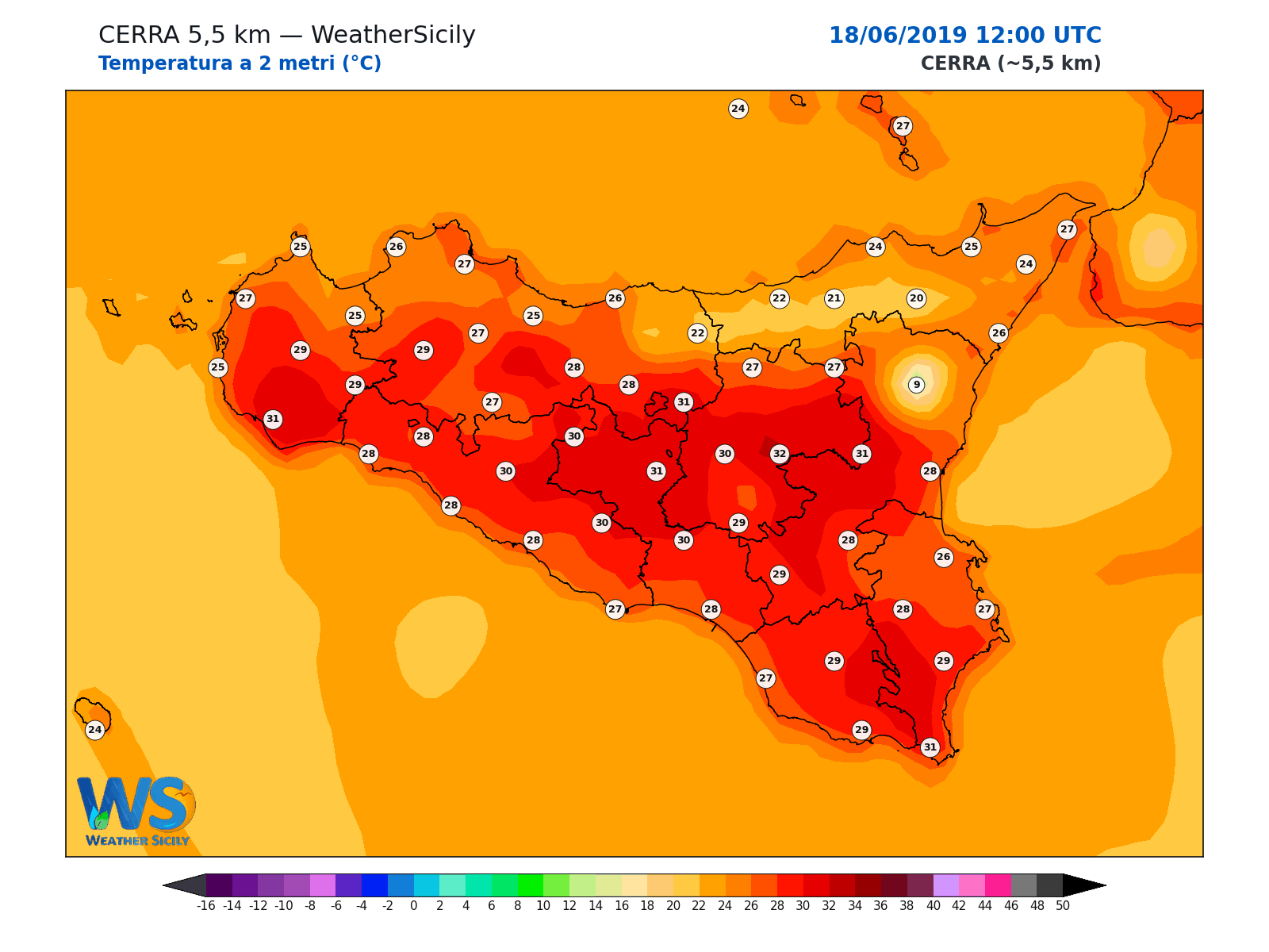 Temperatura a 2 metri · 2019061812