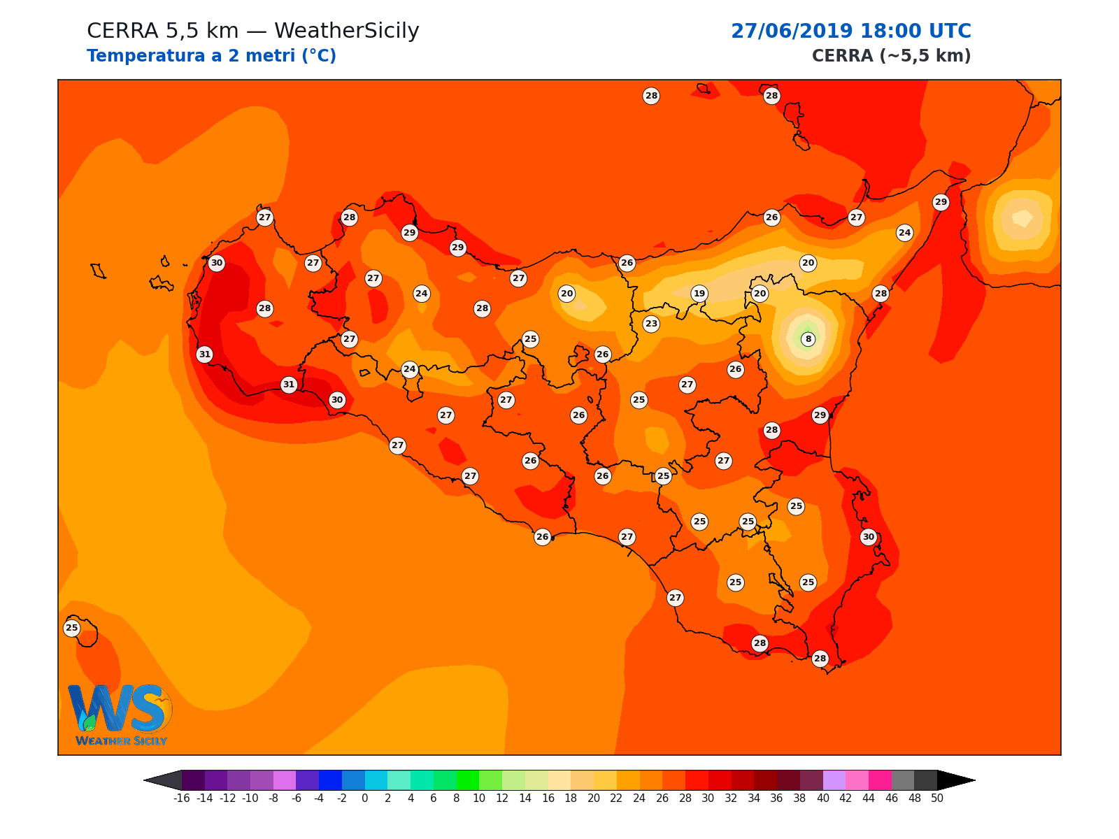 Temperatura a 2 metri · 2019062718