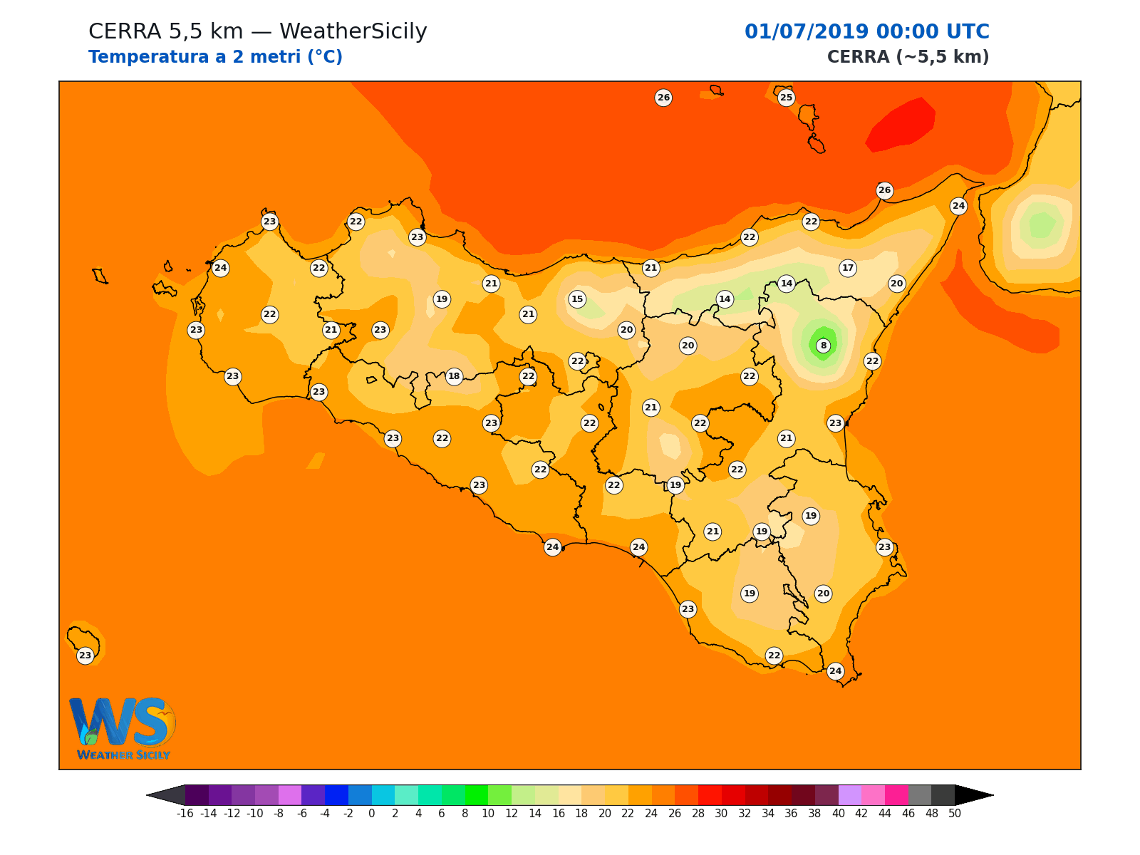 Temperatura a 2 metri · 2019070100