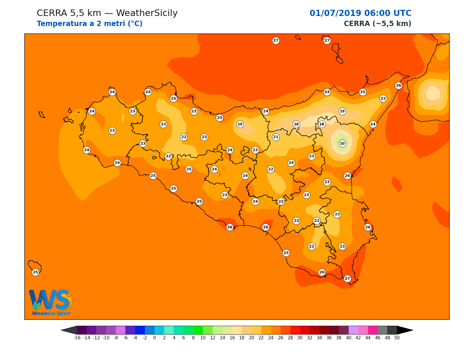 Temperatura a 2 metri · 2019070106