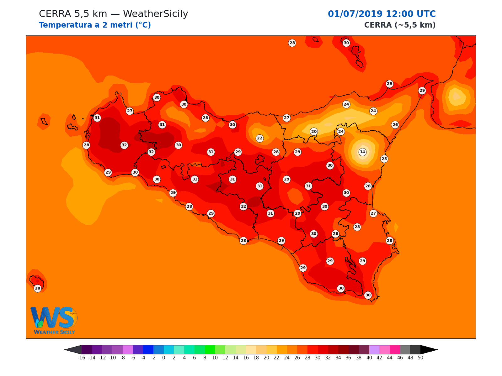 Temperatura a 2 metri · 2019070112