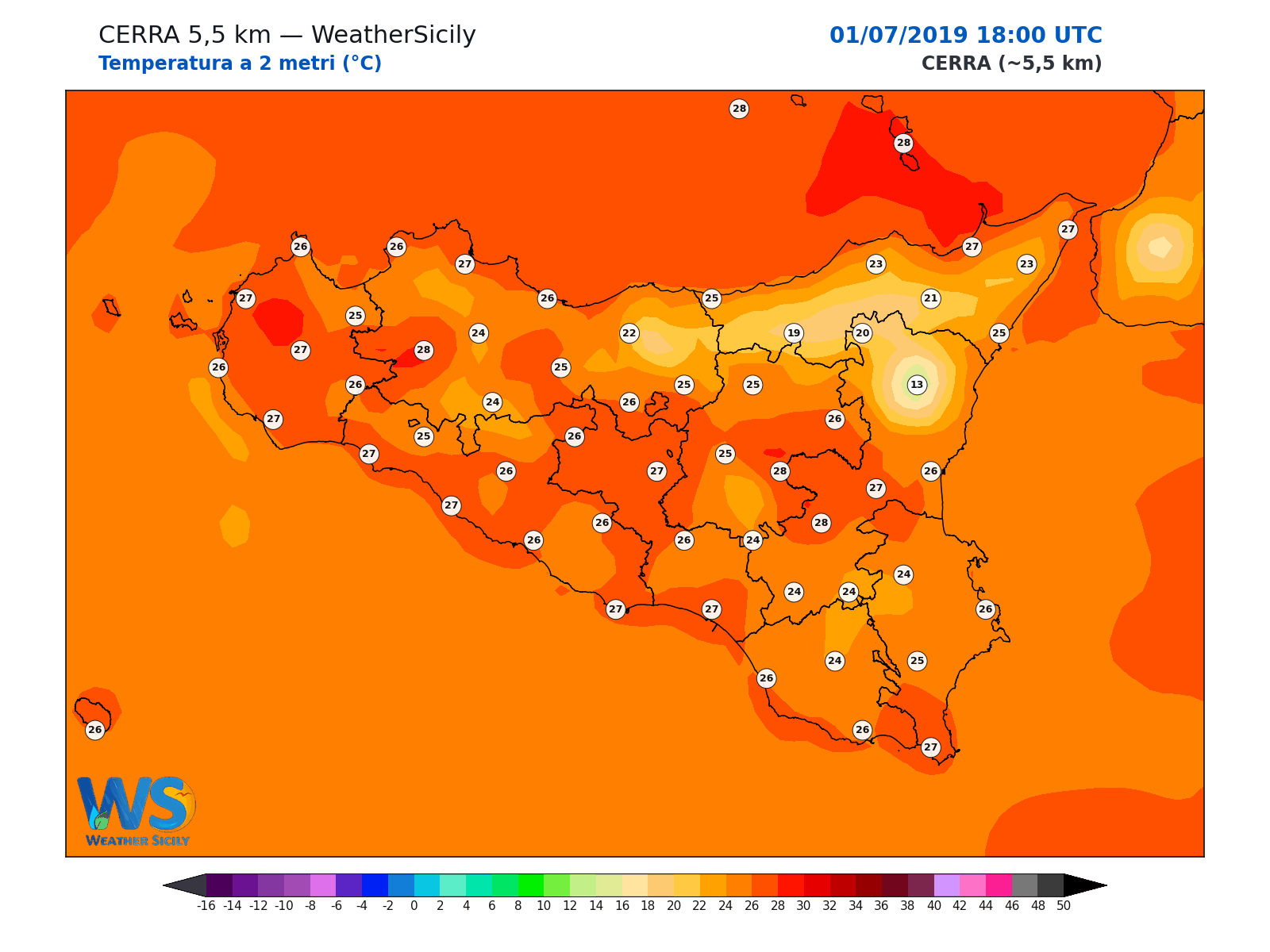 Temperatura a 2 metri · 2019070118