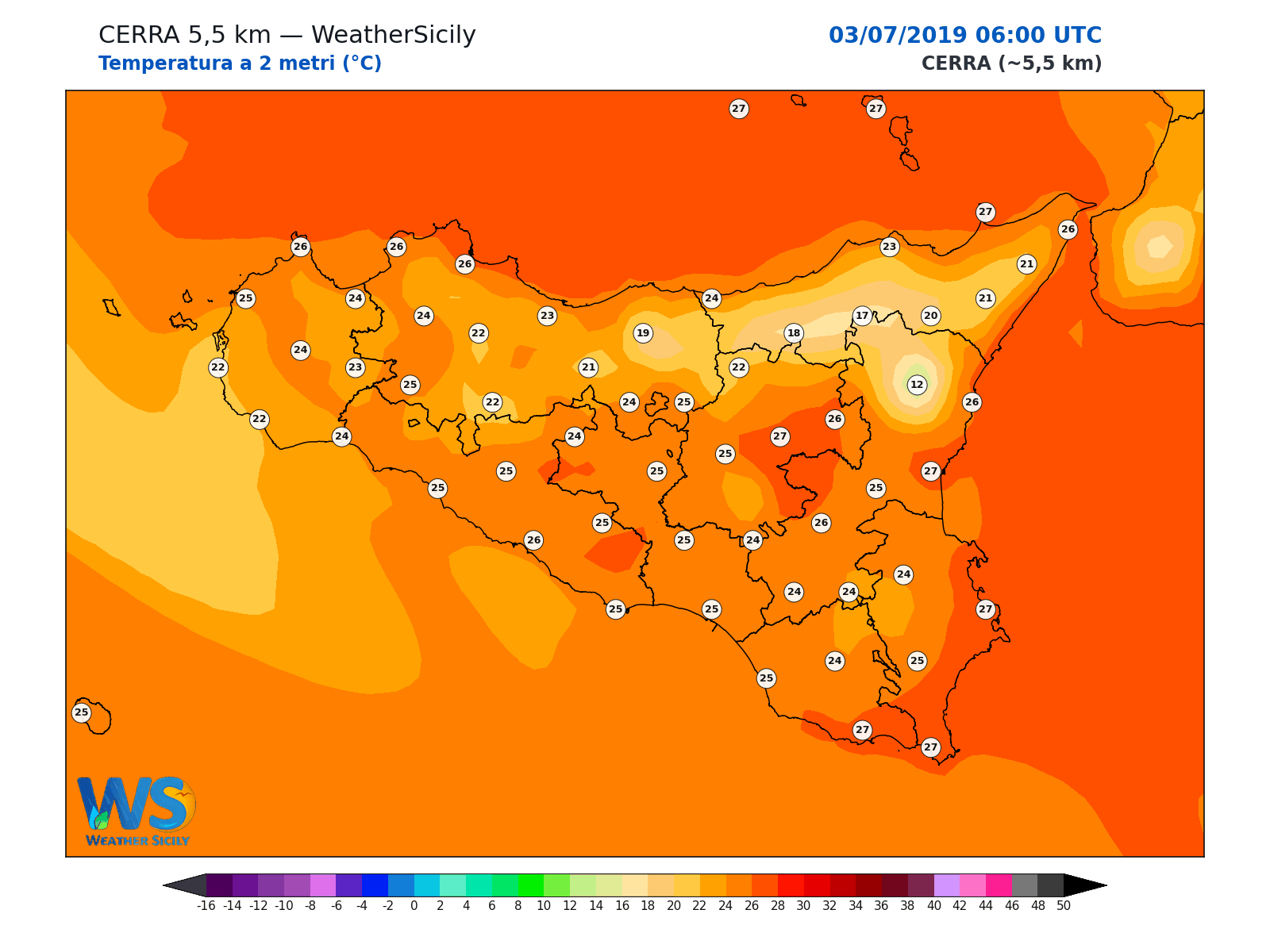 Temperatura a 2 metri · 2019070306
