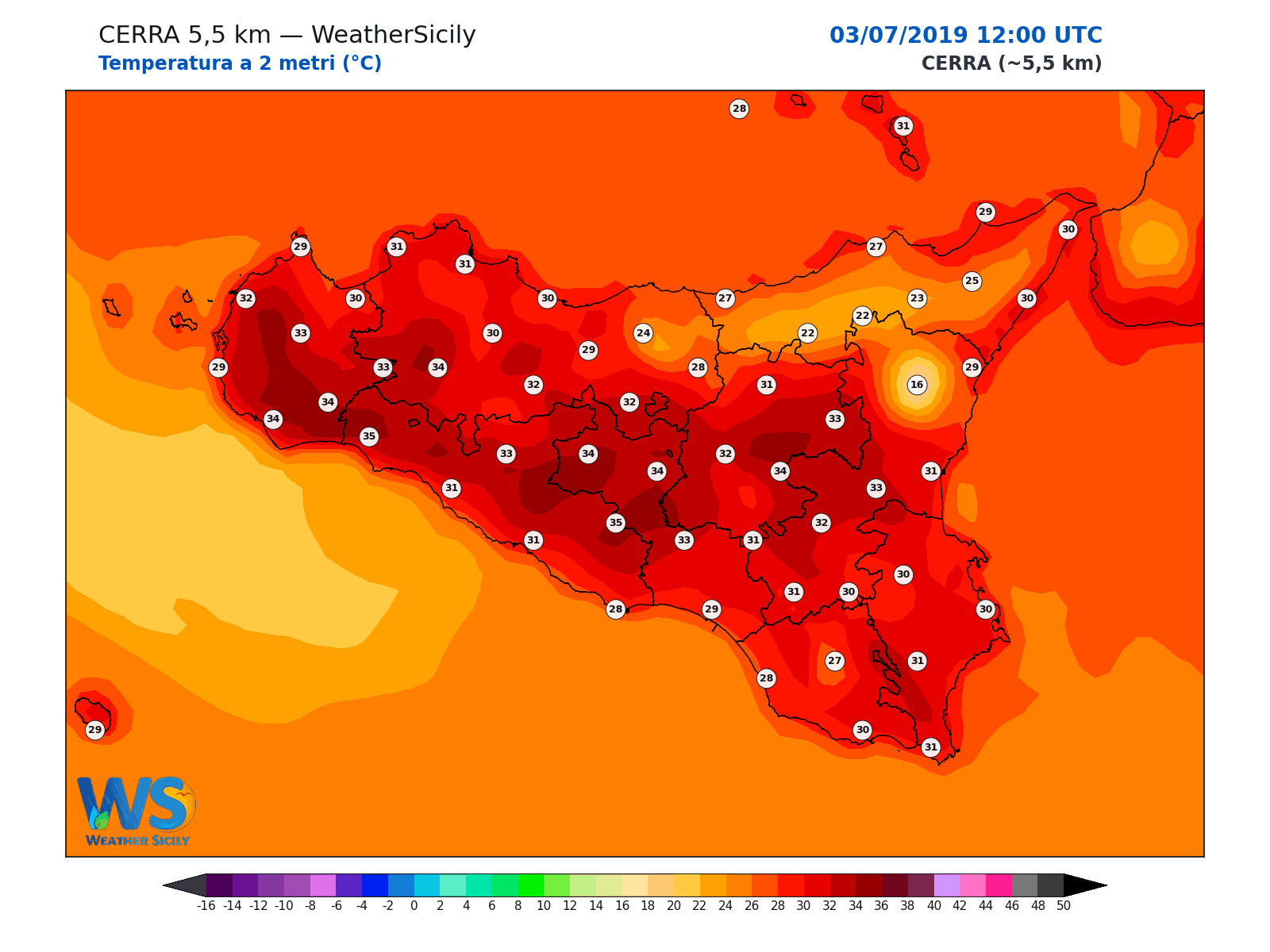 Temperatura a 2 metri · 2019070312