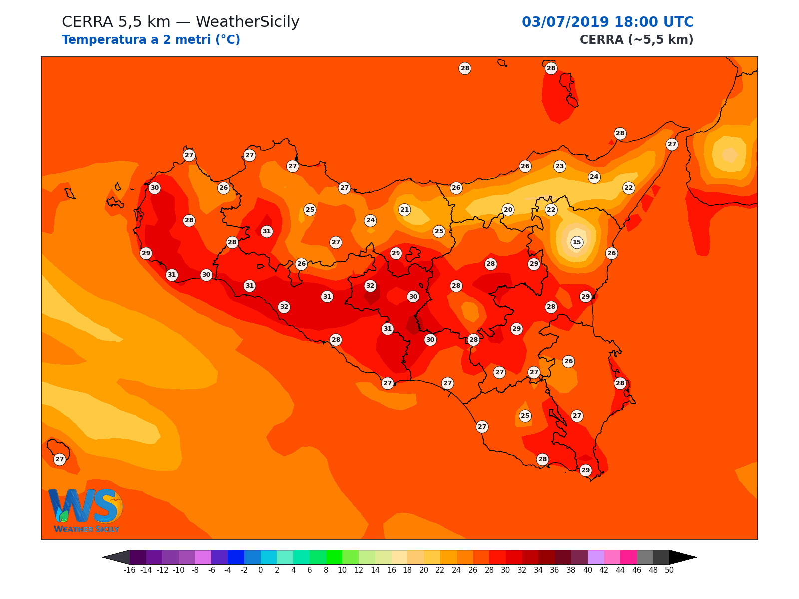 Temperatura a 2 metri · 2019070318