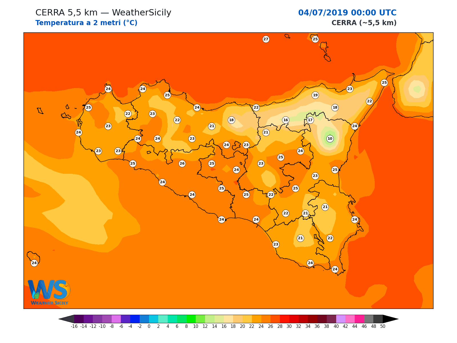 Temperatura a 2 metri · 2019070400