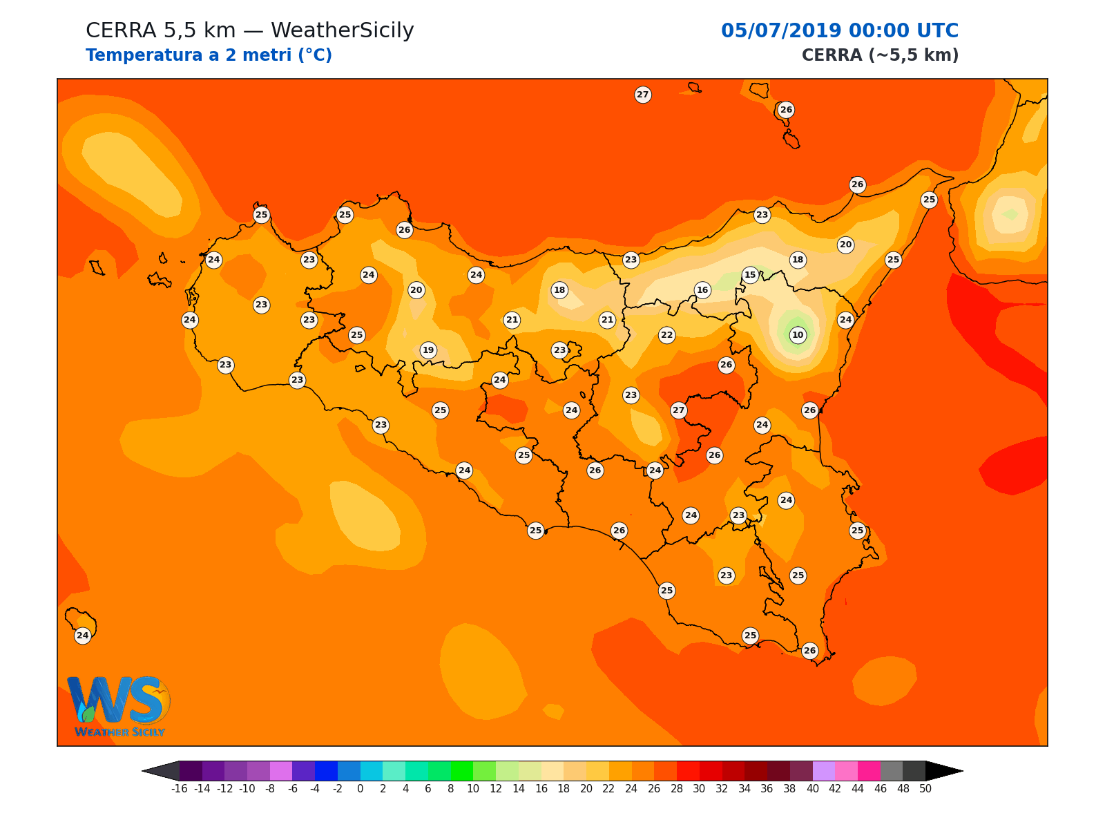 Temperatura a 2 metri · 2019070500
