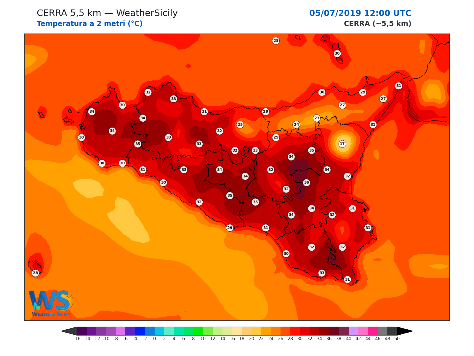 Temperatura a 2 metri · 2019070512