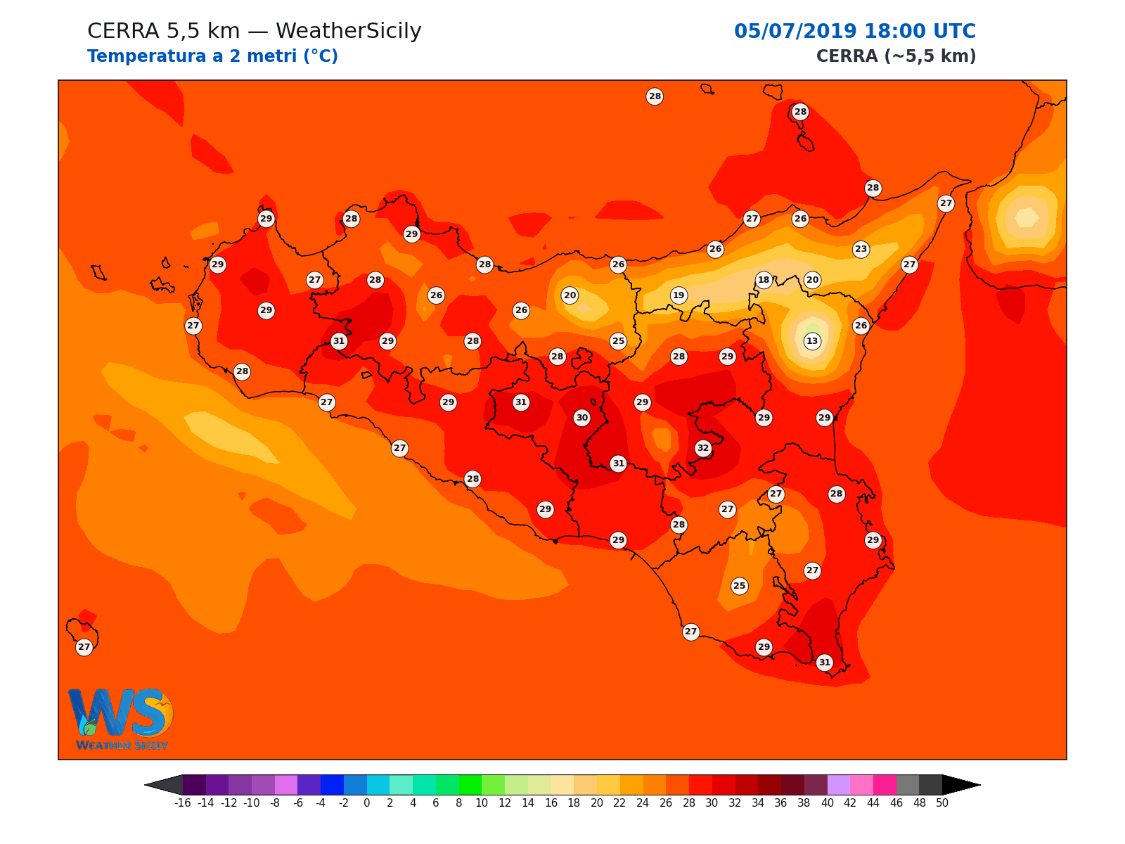 Temperatura a 2 metri · 2019070518