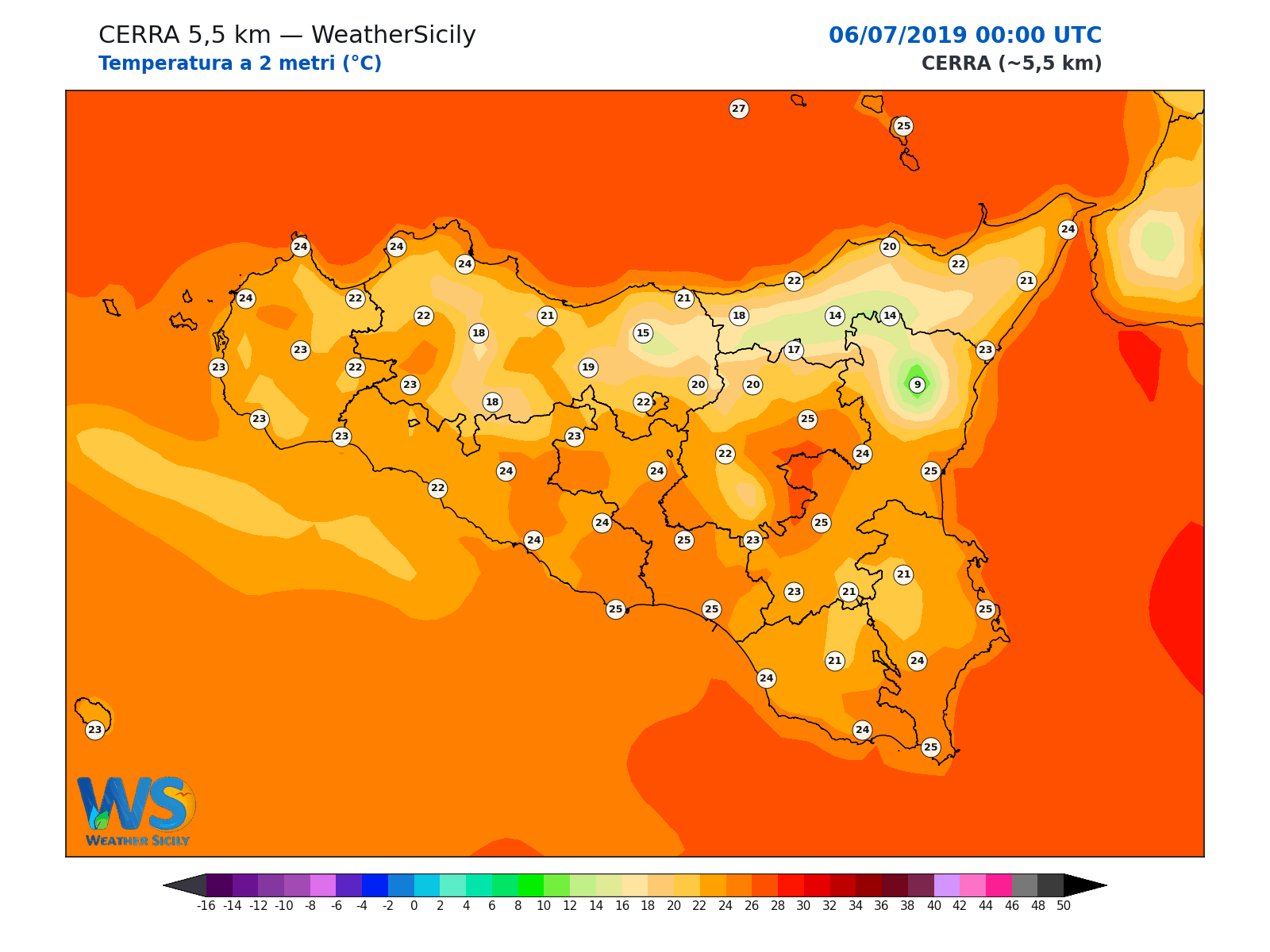 Temperatura a 2 metri · 2019070600