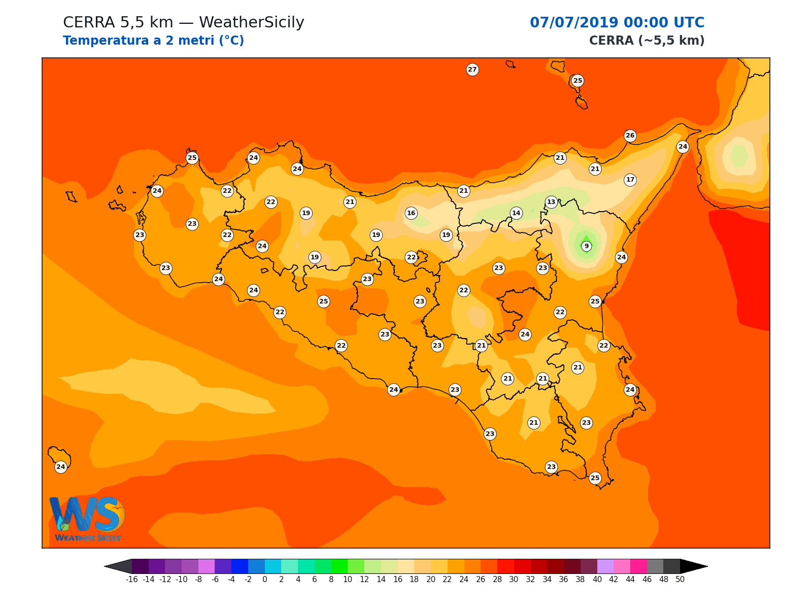 Temperatura a 2 metri · 2019070700