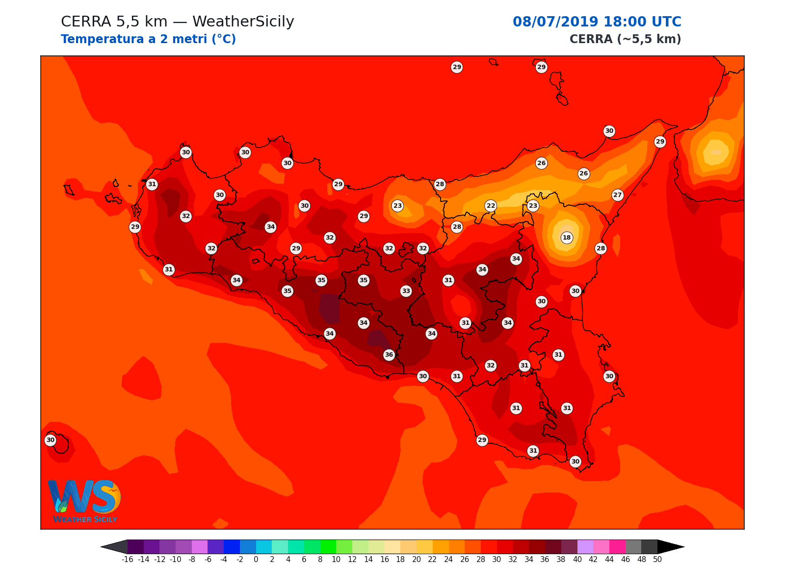 Temperatura a 2 metri · 2019070818