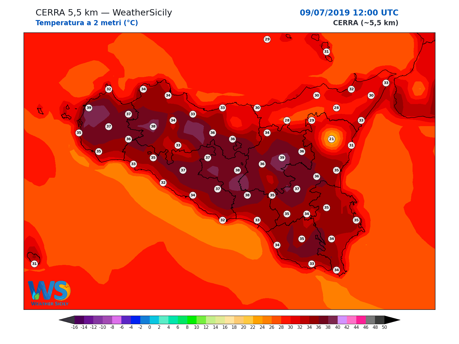 Temperatura a 2 metri · 2019070912