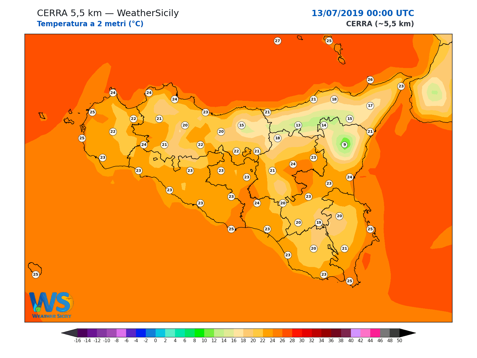 Temperatura a 2 metri · 2019071300