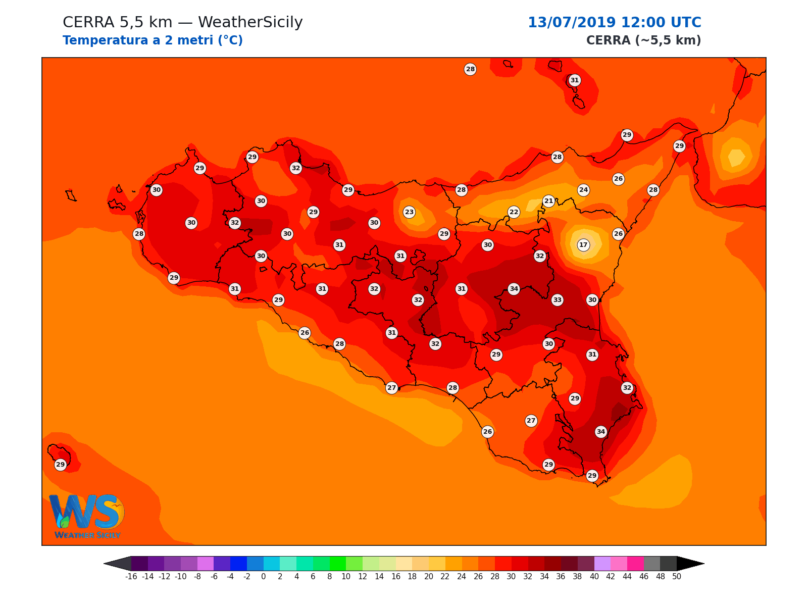 Temperatura a 2 metri · 2019071312