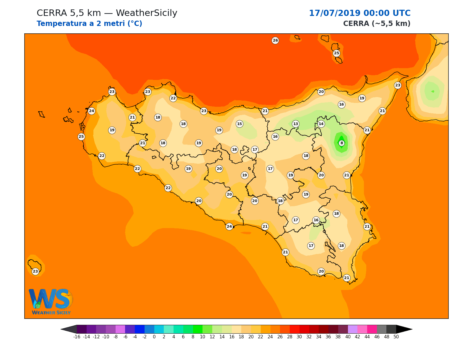 Temperatura a 2 metri · 2019071700