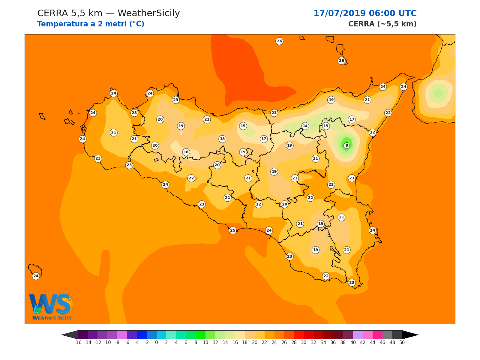 Temperatura a 2 metri · 2019071706
