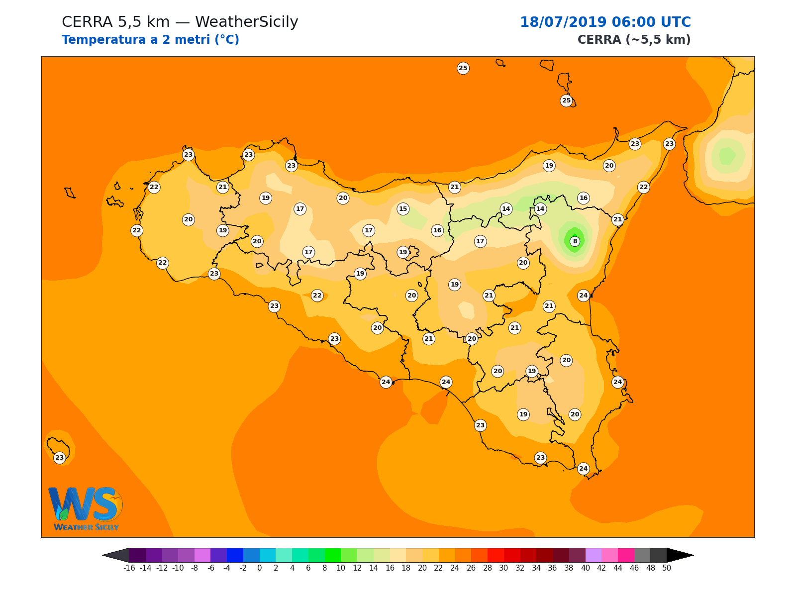Temperatura a 2 metri · 2019071806