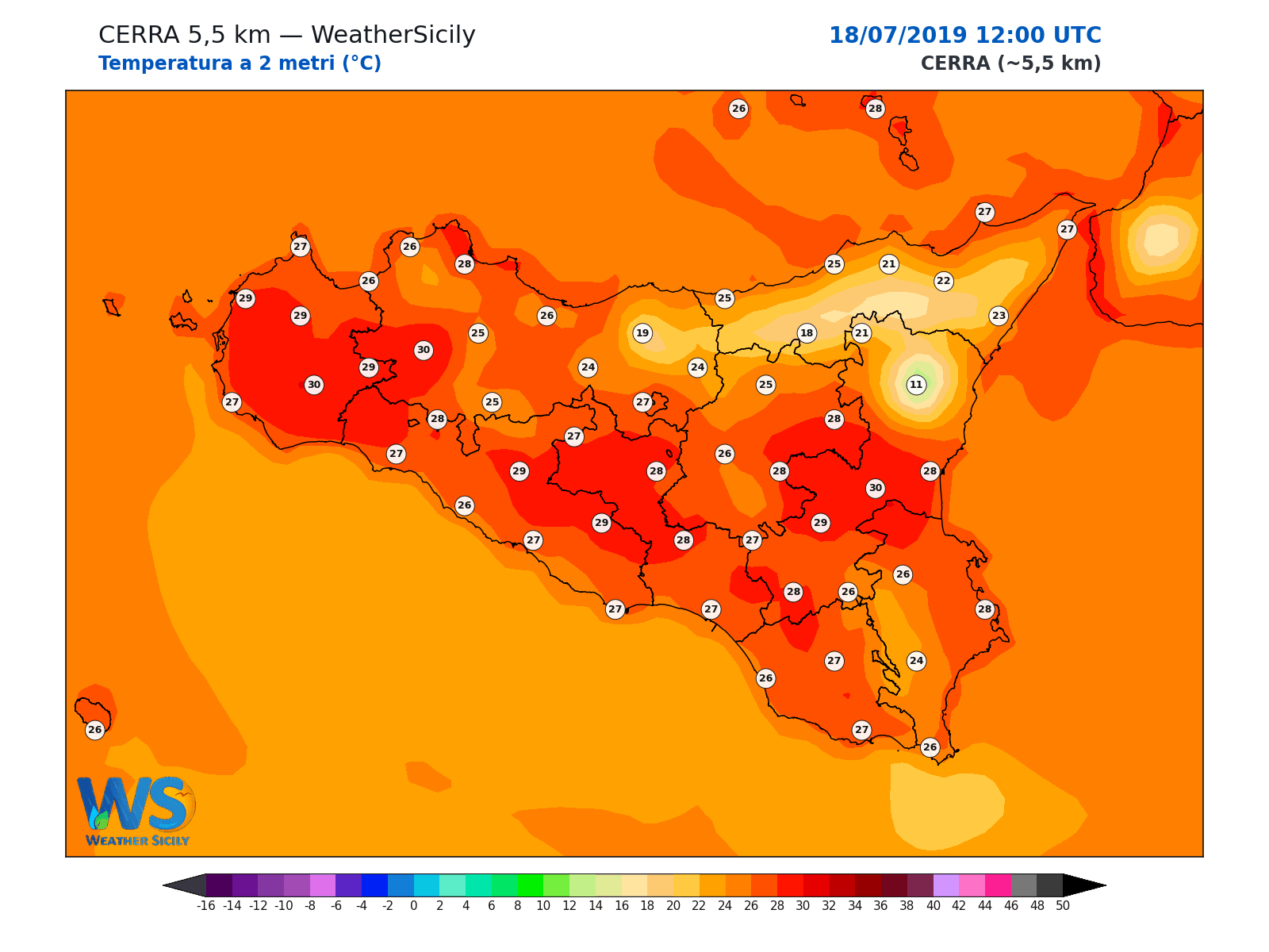 Temperatura a 2 metri · 2019071812