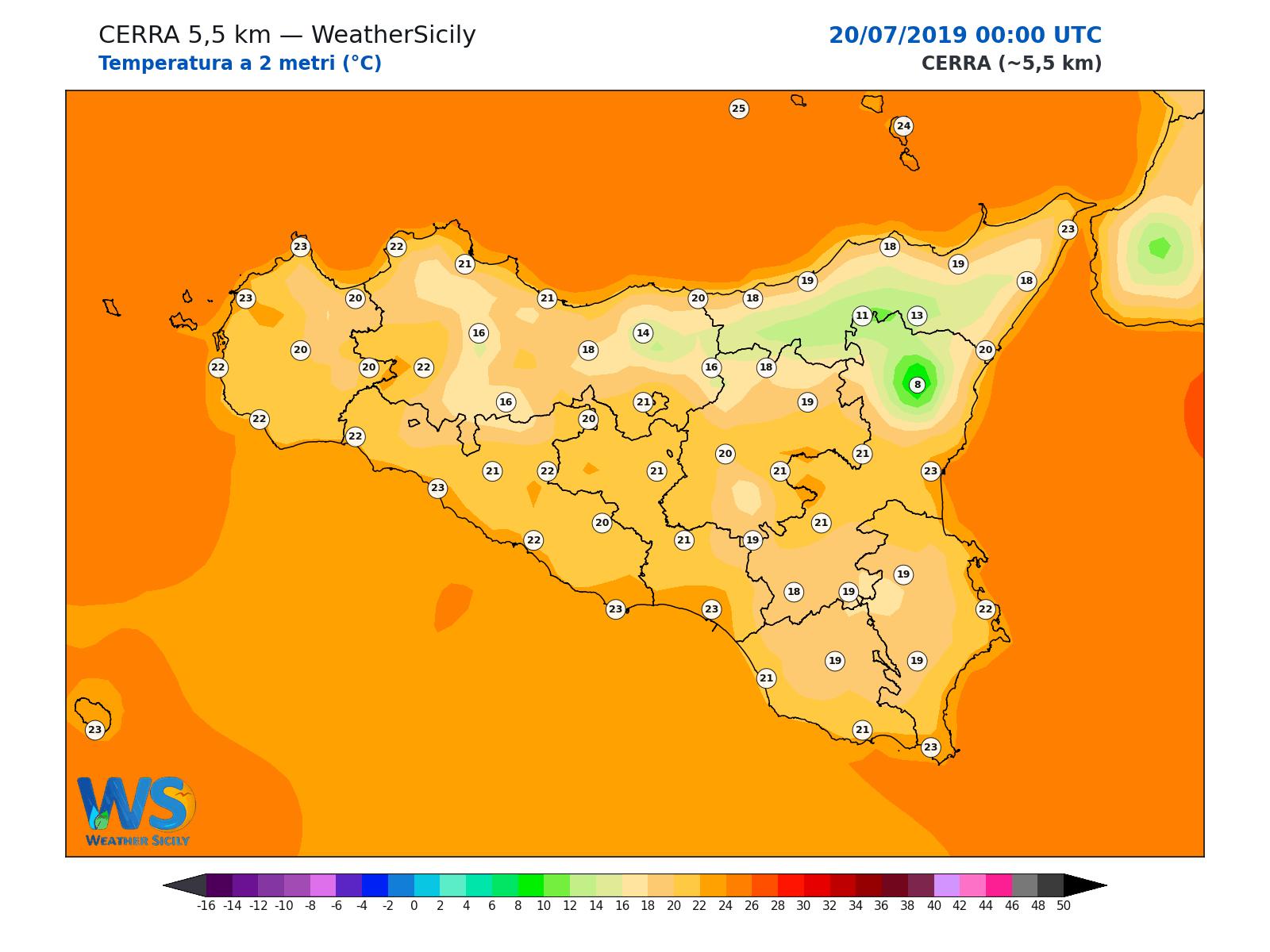 Temperatura a 2 metri · 2019072000