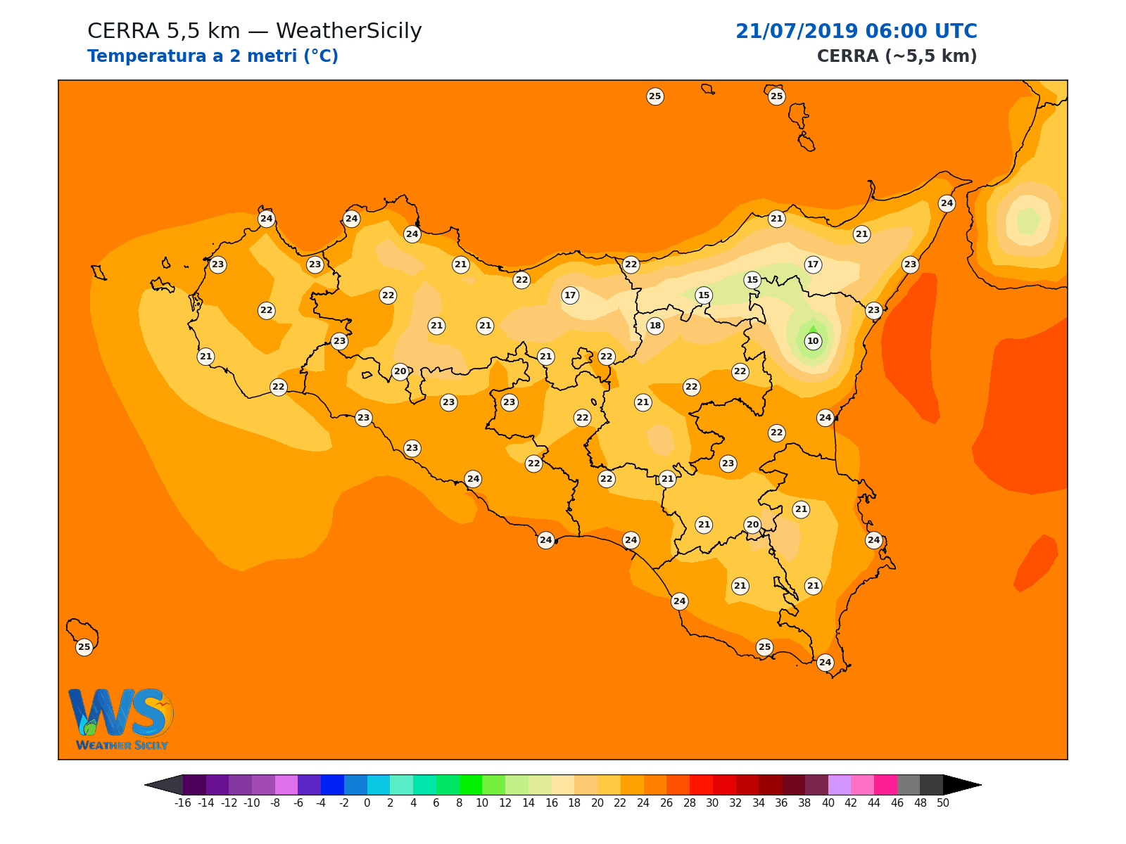 Temperatura a 2 metri · 2019072106
