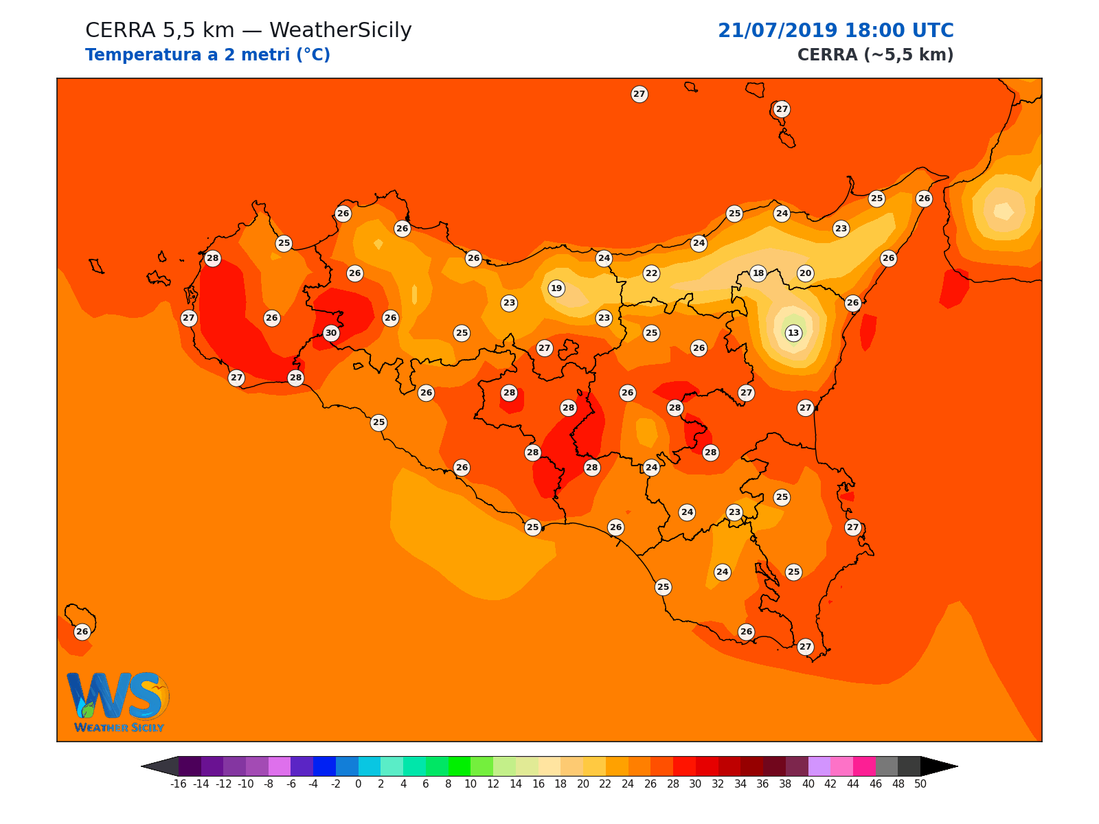 Temperatura a 2 metri · 2019072118
