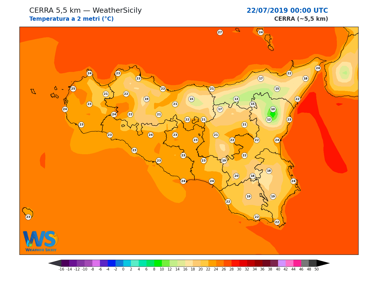 Temperatura a 2 metri · 2019072200