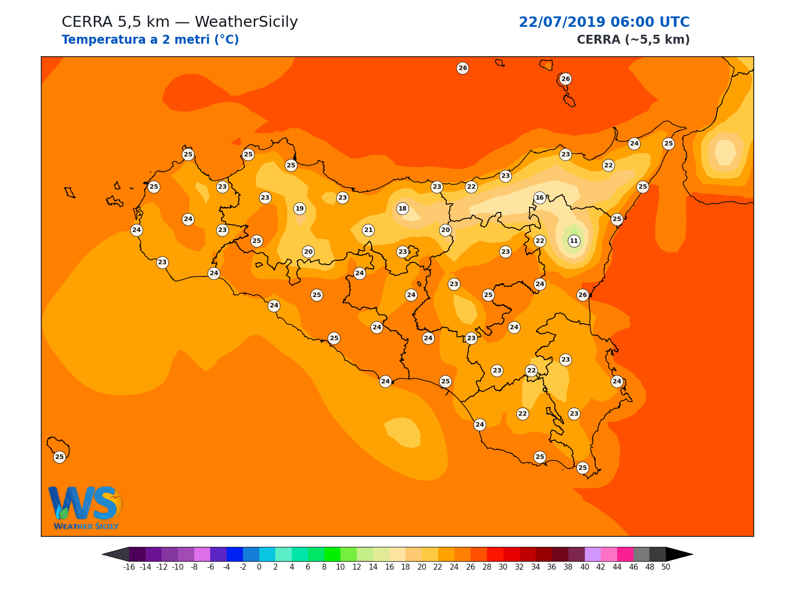 Temperatura a 2 metri · 2019072206