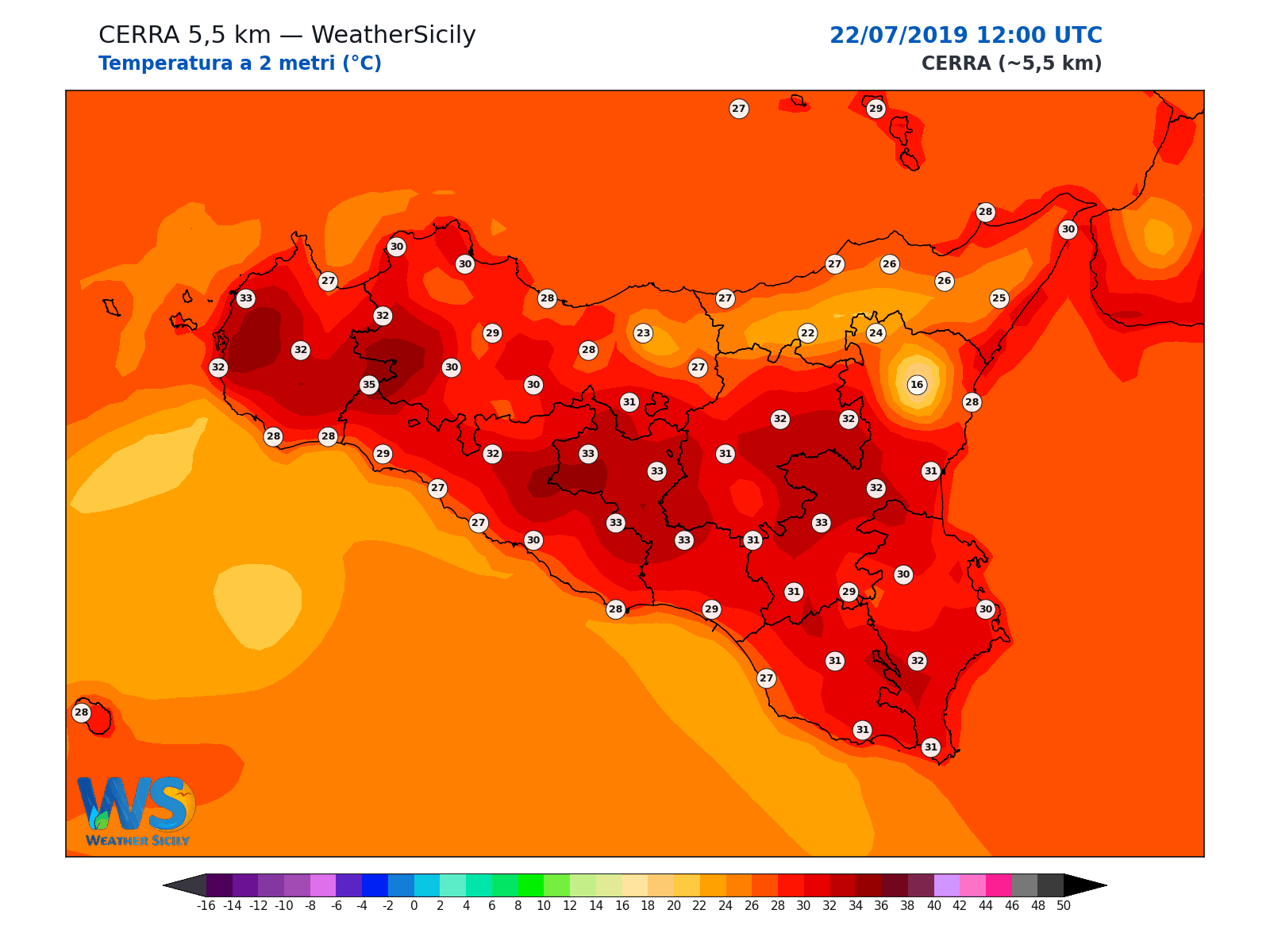 Temperatura a 2 metri · 2019072212