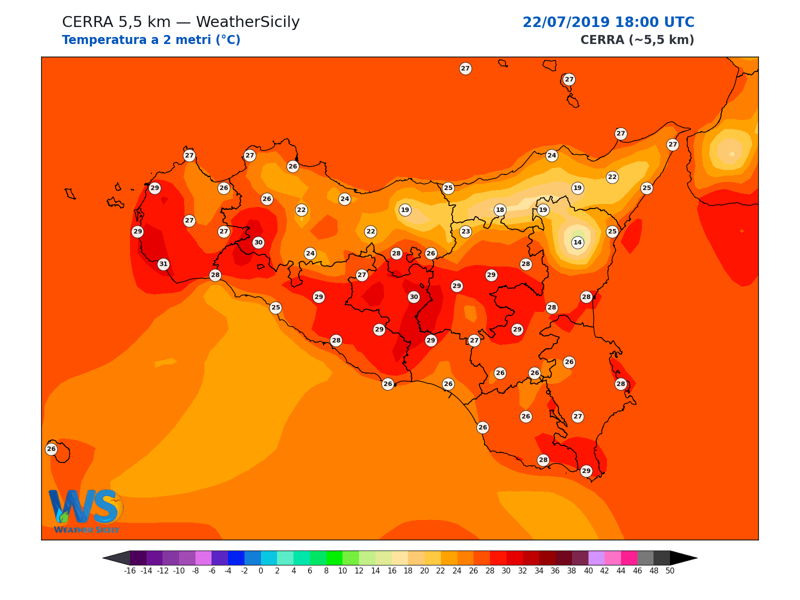 Temperatura a 2 metri · 2019072218
