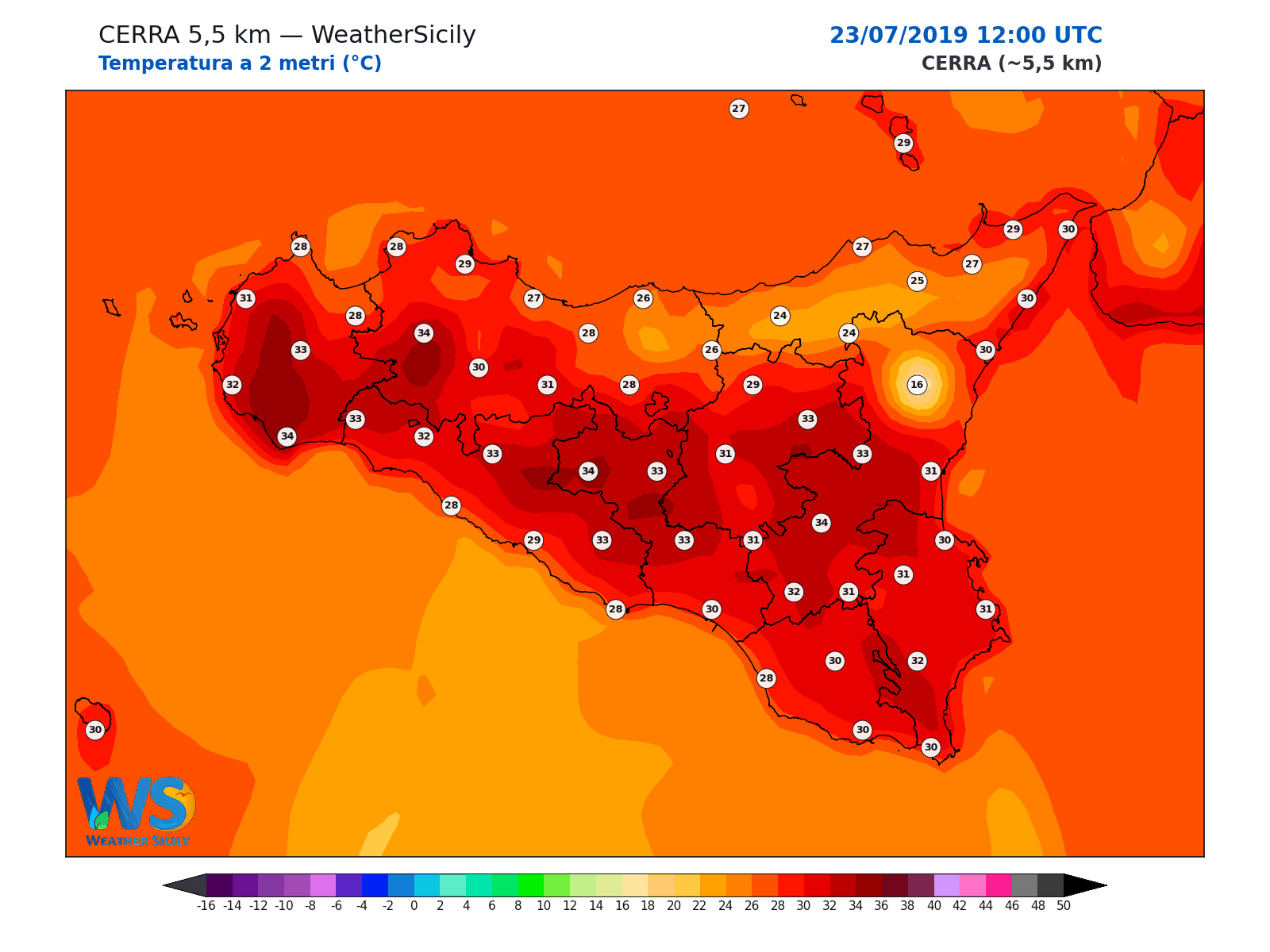 Temperatura a 2 metri · 2019072312