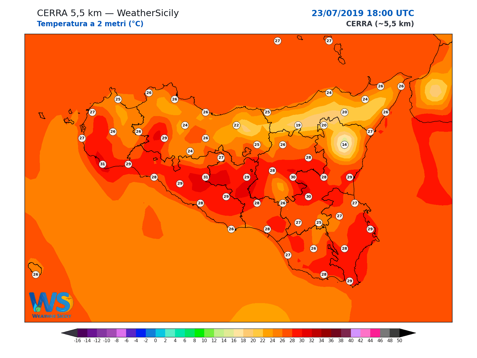 Temperatura a 2 metri · 2019072318
