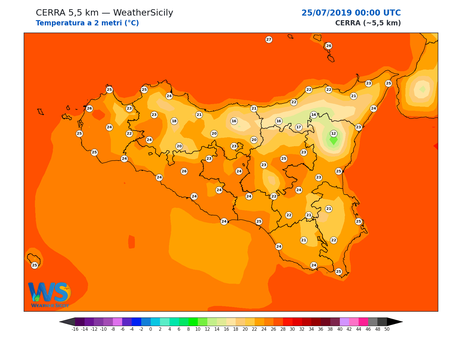 Temperatura a 2 metri · 2019072500