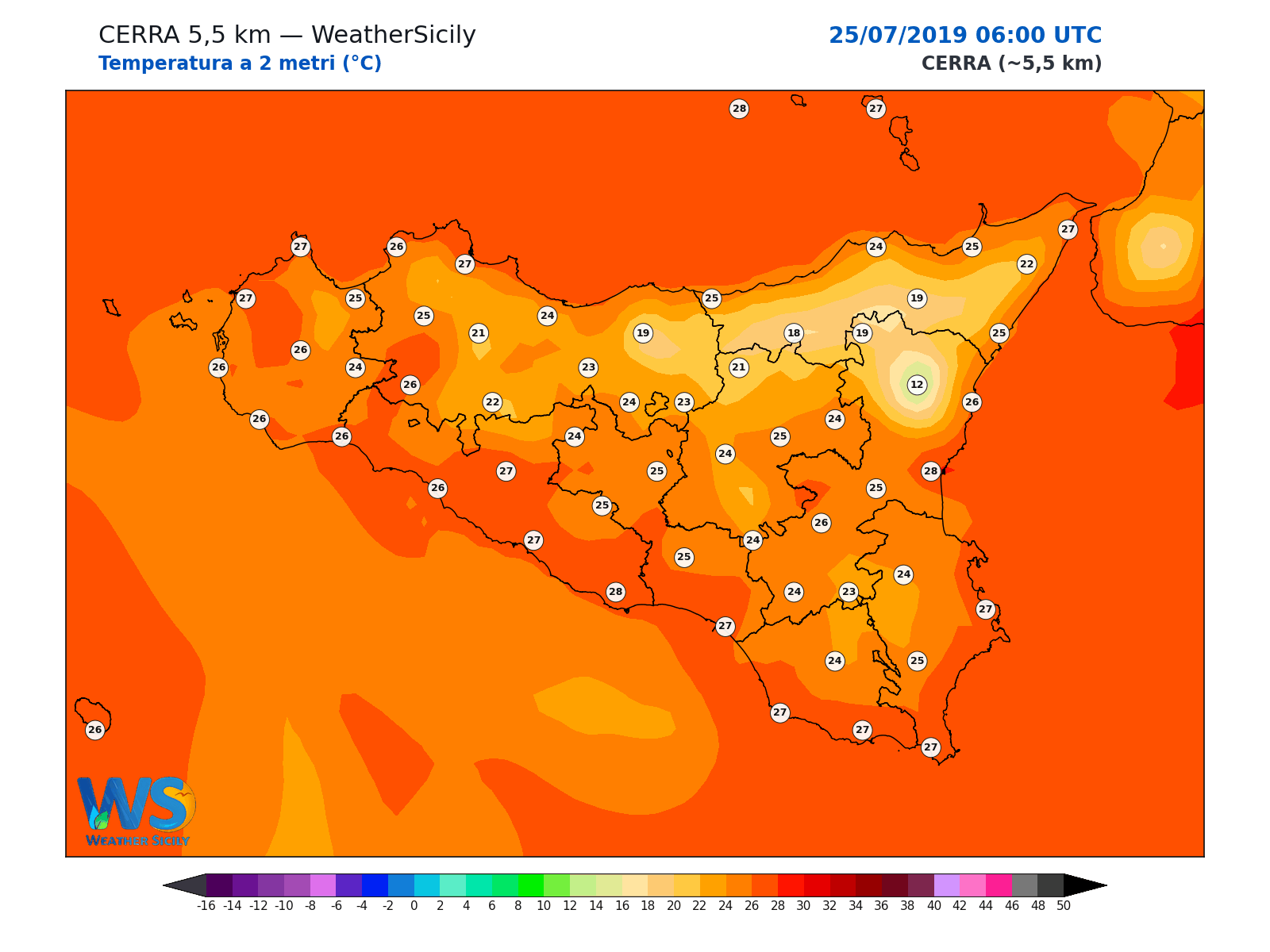 Temperatura a 2 metri · 2019072506