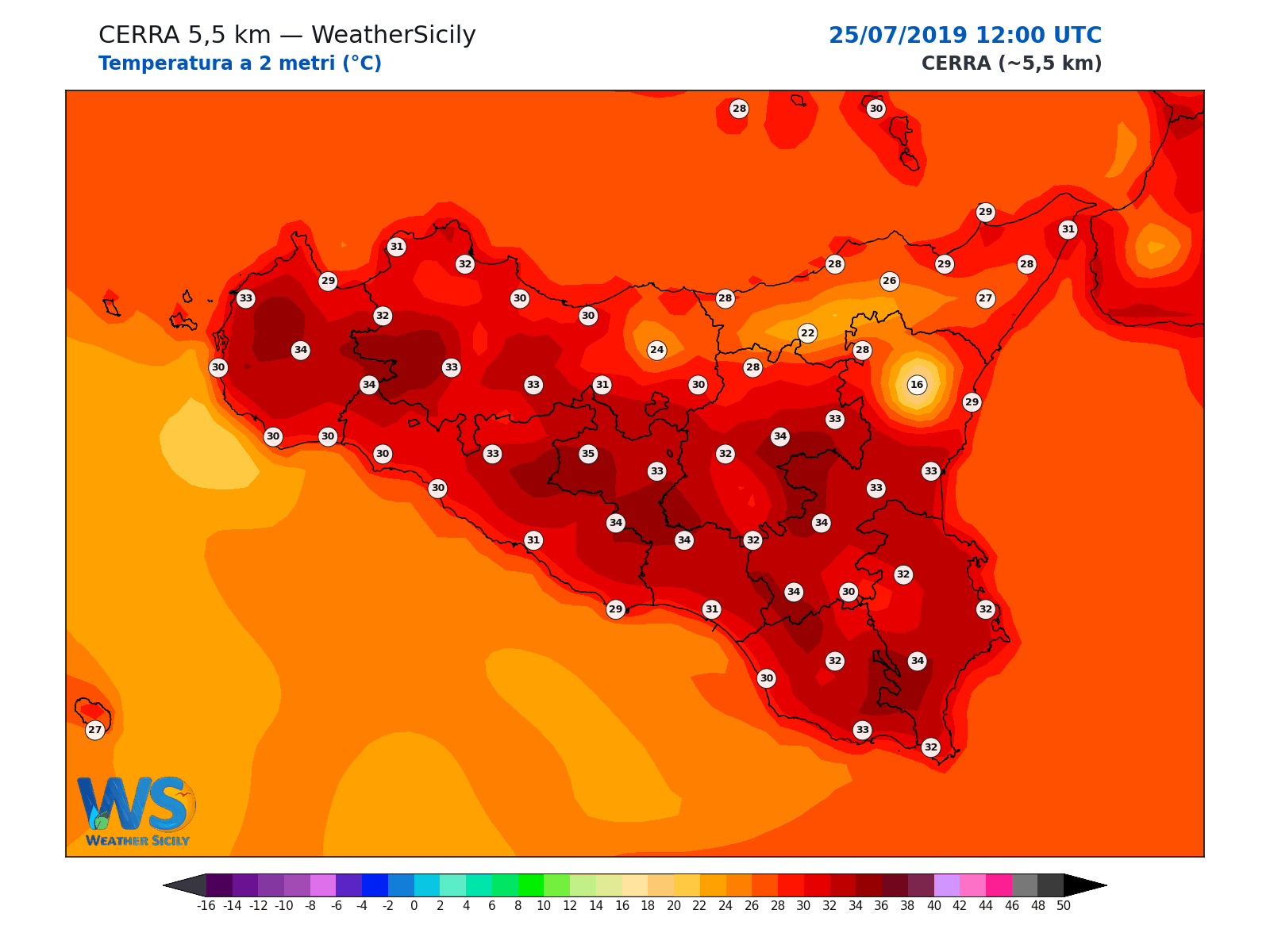 Temperatura a 2 metri · 2019072512