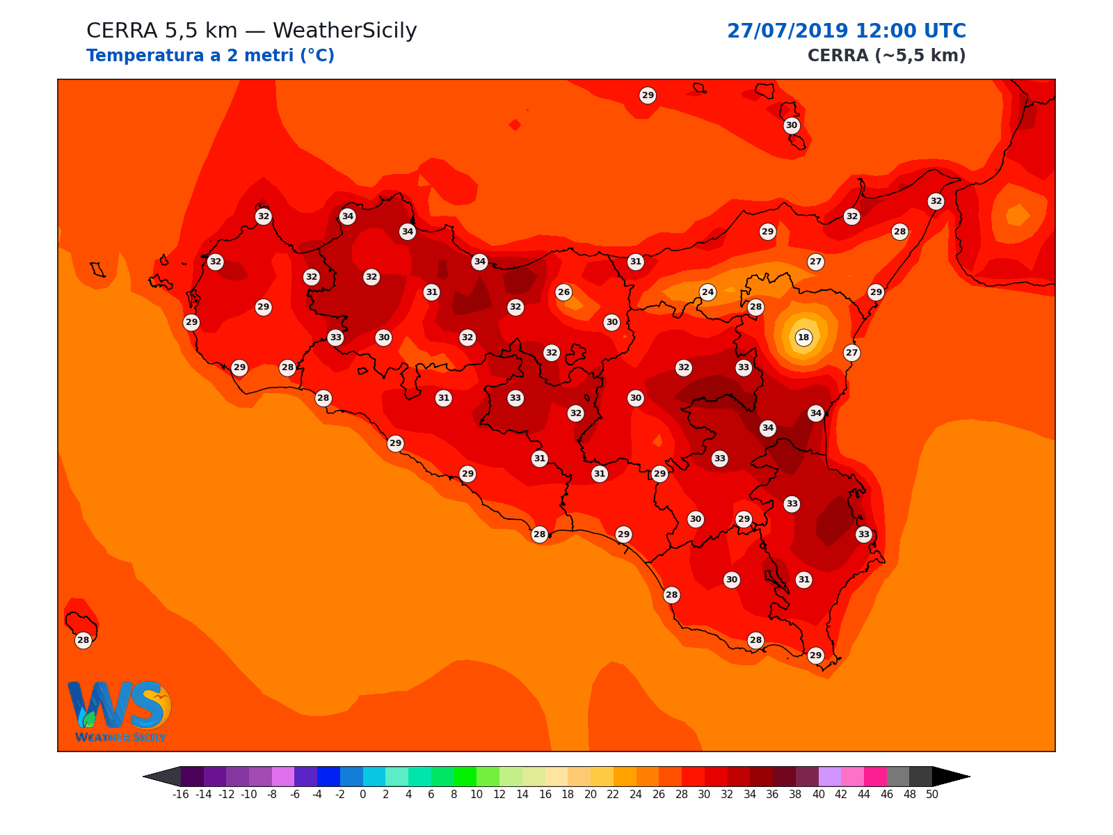 Temperatura a 2 metri · 2019072712