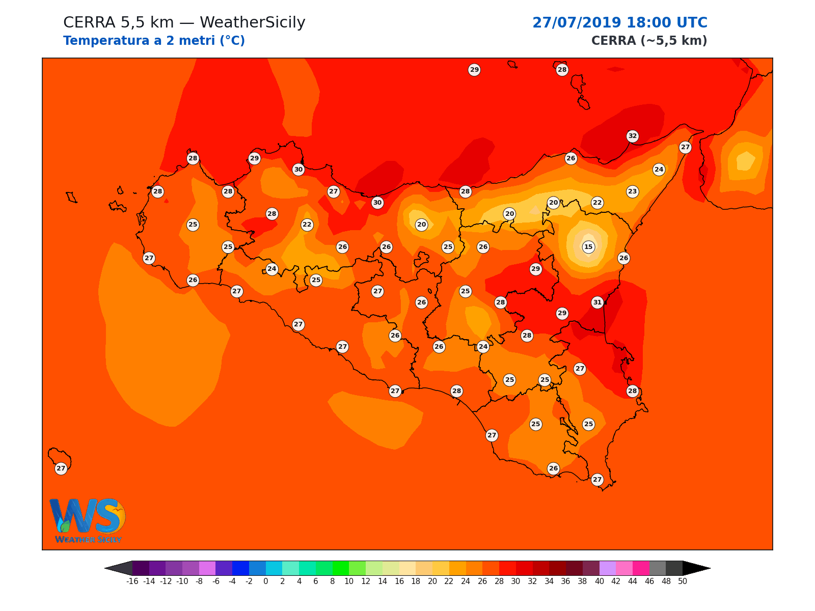 Temperatura a 2 metri · 2019072718