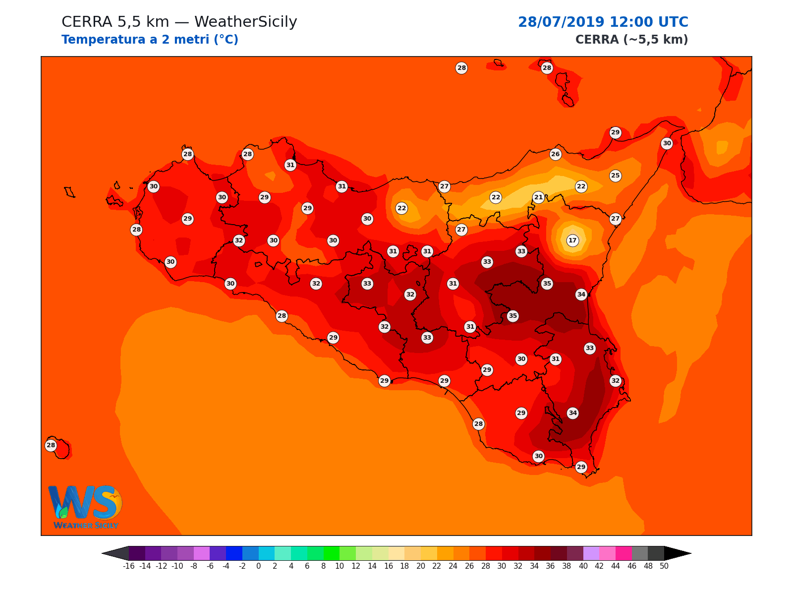 Temperatura a 2 metri · 2019072812